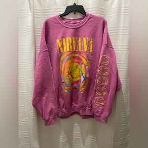 Pink NIRVANA Smiley 90s oversized Sweatshirt
